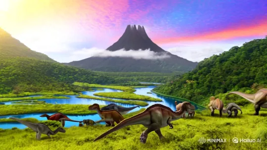 Prehistoric Majesty: Dinosaur Landscape Exploration – AI Generated Video | Hailuo AI