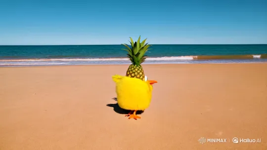 Pineapple Chick Dances Whimsically on Enchanted Beach – AI Generated Video | Hailuo AI
