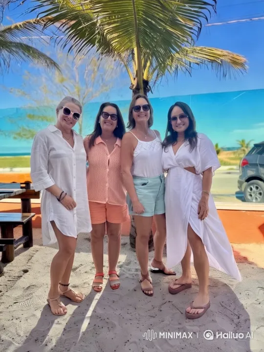 Four Women Enjoy Sunny Beach Day in Style – AI Generated Video | Hailuo AI