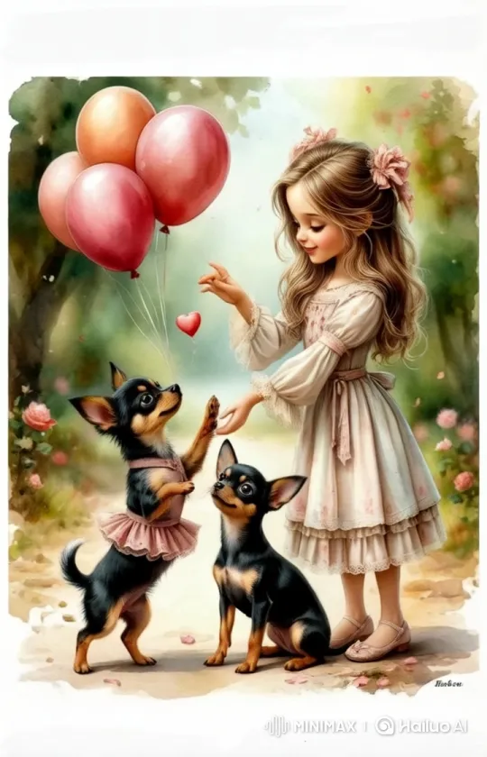 Girl and Dogs Play in Enchanted Garden – AI Generated Video | Hailuo AI