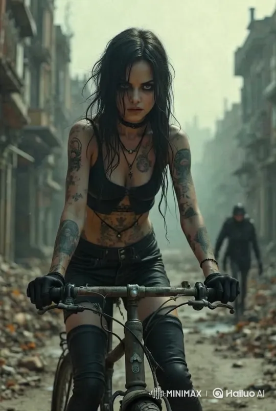 Post-Apocalyptic Woman Rides Through Desolate Streets – AI Generated Video | Hailuo AI