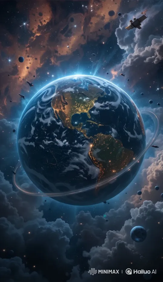 Cosmic Globe with City Lights in Deep Space – AI Generated Video | Hailuo AI