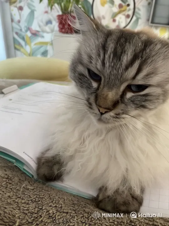 Fluffy Cat Delicately Dines on Book – AI Generated Video | Hailuo AI