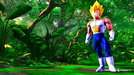 Vegeta on Alert in a Lush Jungle Setting – AI Generated Video | Hailuo AI