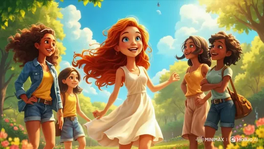 Alma and Friends Dance Joyfully in a Sunlit Park – AI Generated Video | Hailuo AI