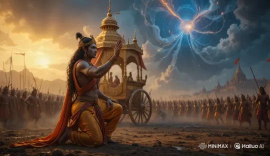 Epic Ancient Battle: Warrior, Celestial Phenomenon, and Royal Procession – AI Generated Video | Hailuo AI