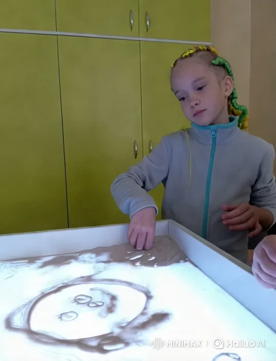 Girl Creates Intricate Sand Art with Focused Calmness – AI Generated Video | Hailuo AI