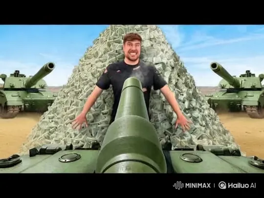 Mr. Beast Escapes Tanks with Pile of Money – AI Generated Video | Hailuo AI