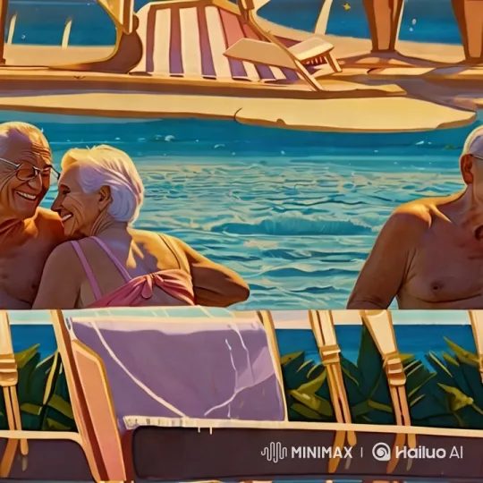 Elderly Couple Embraces in Serene Pool Setting – AI Generated Video | Hailuo AI