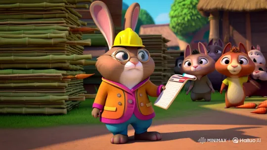 Charming Rabbit Inspects Carrots for Building Projects – AI Generated Video | Hailuo AI