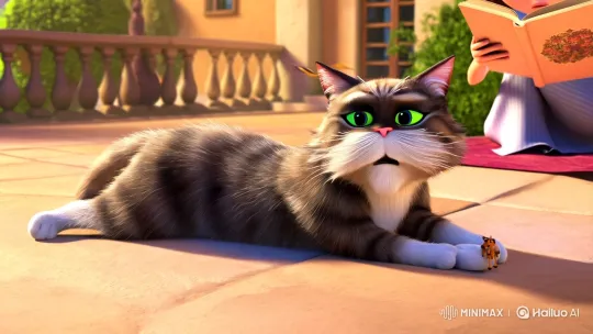 Courtyard Confrontation: Girl, Cat, and Threatening Dog – AI Generated Video | Hailuo AI
