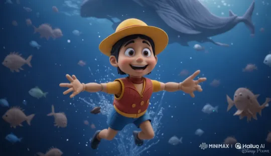 Pinocho's Determined Swim Towards a Giant Whale in Live2D Animation – AI Generated Video | Hailuo AI