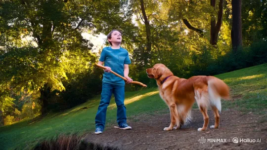 Boy Rescued by His Loyal Golden Retriever in Park – AI Generated Video | Hailuo AI