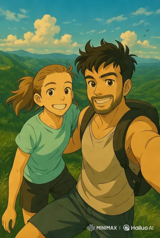 Couple Enjoying Mountain Scenery with Selfie – AI Generated Video | Hailuo AI