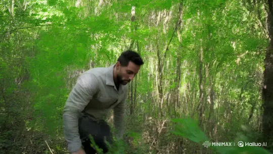 Man Escapes Dense Forest with Determination and Hope – AI Generated Video | Hailuo AI