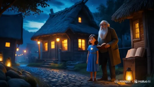 Twilight in Rustic Village with Enigmatic Grandfather and Luna – AI Generated Video | Hailuo AI