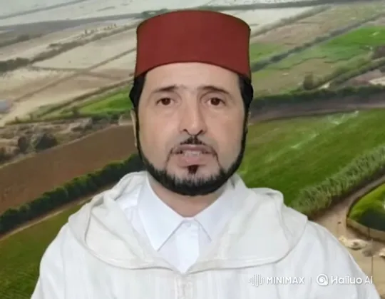 Traditional Attired Man in Caricature with Green Landscape Background – AI Generated Video | Hailuo AI