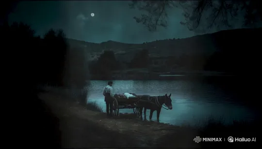 Vintage Attired Man Carries Body by Moonlit Lake – AI Generated Video | Hailuo AI