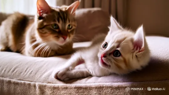 Affectionate Kitten and Mother Cat Share Tender Moment – AI Generated Video | Hailuo AI