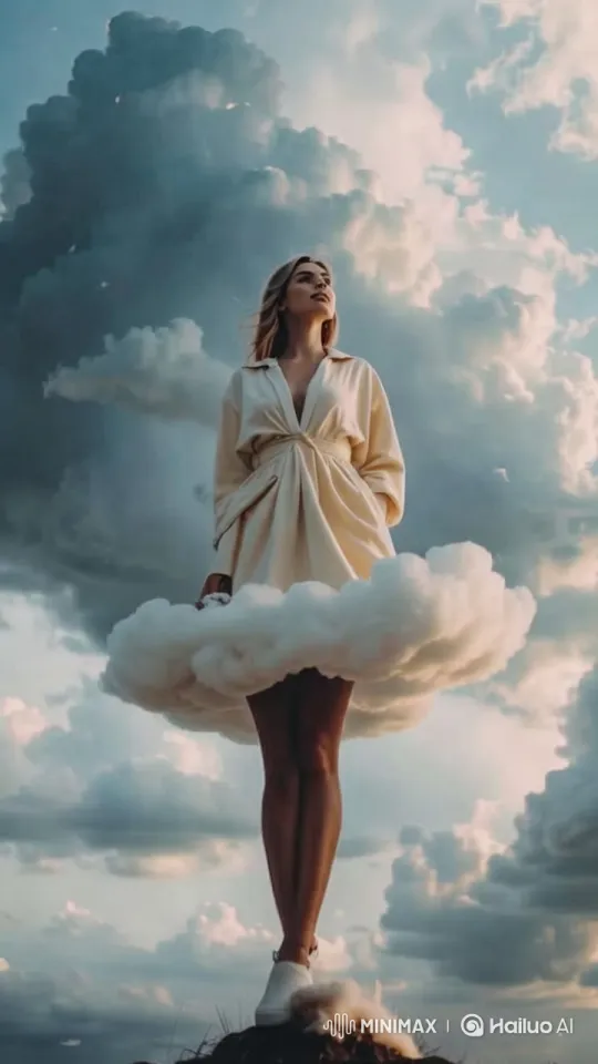 High Fashion Meets Cloudy Artistry in Surreal Scene – AI Generated Video | Hailuo AI