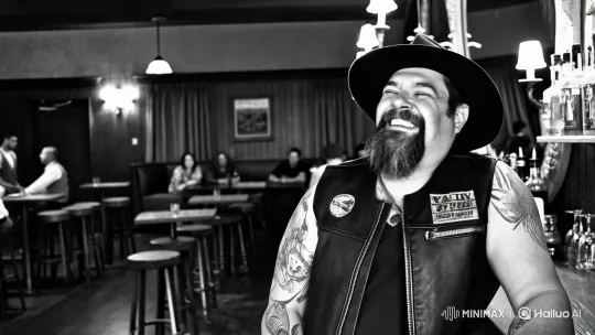Rugged Man Laughs Heartily in Vintage Bar – AI Generated Video | Hailuo AI