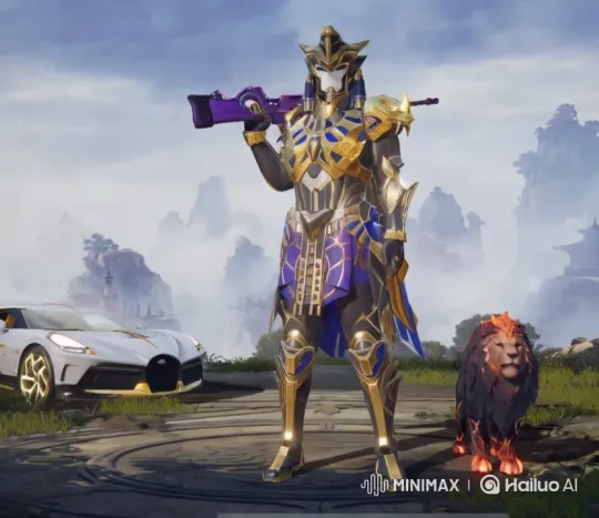 Majestic Warrior and Lion Standoff in Serene Asian Landscape – AI Generated Video | Hailuo AI