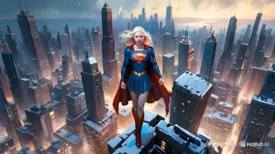 Supergirl's Graceful Flight Over Chicago's Cityscape – AI Generated Video | Hailuo AI