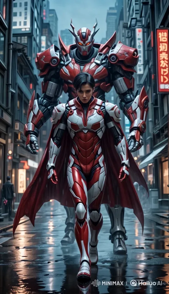 Cybernetic Guardian and Warrior Advance with Cinematic Intensity – AI Generated Video | Hailuo AI