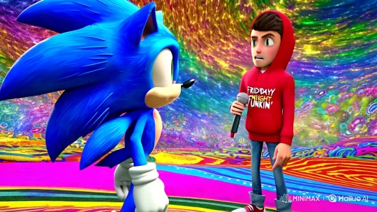 Sonic vs. Boyfriend: Surreal Duel in Vivid Landscape – AI Generated Video | Hailuo AI