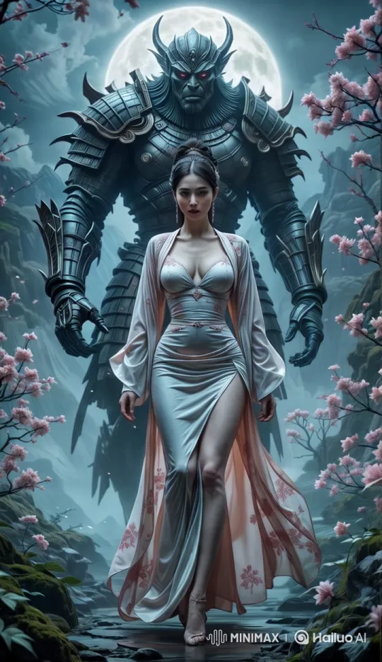 Enchanted Moonlit Walk: Beauty Meets Shadowed Power – AI Generated Video | Hailuo AI