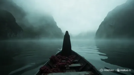 Mysterious Cloaked Figure in Misty Lake Setting – AI Generated Video | Hailuo AI