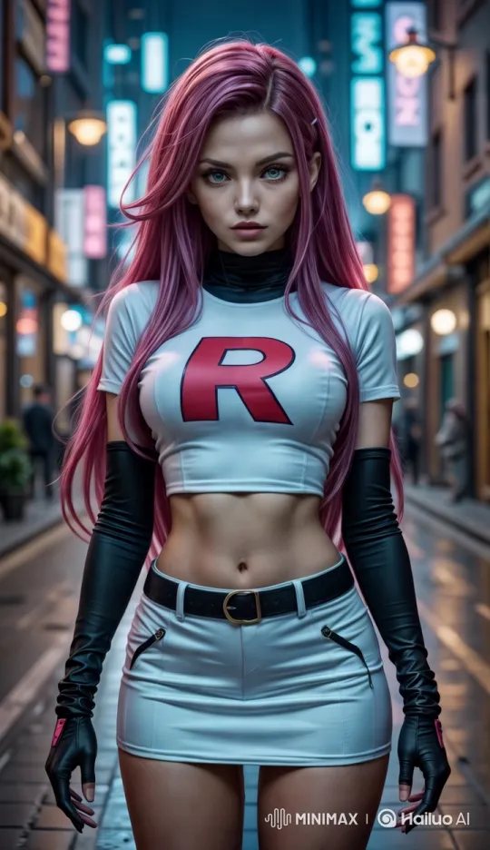 Powerful Female Figure in Neon Cityscape – AI Generated Video | Hailuo AI