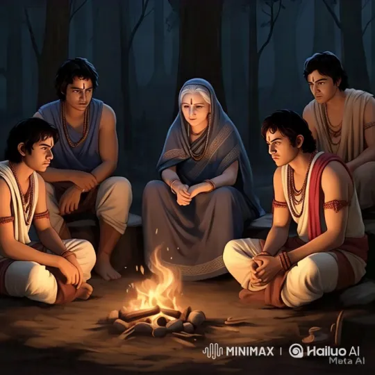 Pandavas and Kunti's Solitude by the Bonfire – AI Generated Video | Hailuo AI