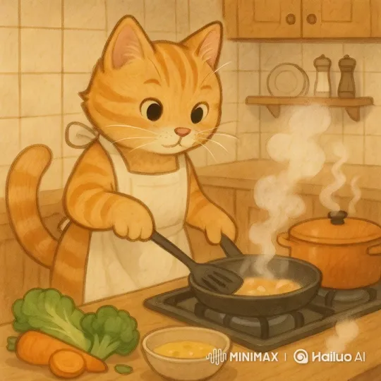 Cat Cooks with Grace in Aesthetic Kitchen – AI Generated Video | Hailuo AI