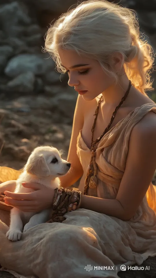 Woman and Puppy Bonding in Serene Outdoor Setting – AI Generated Video | Hailuo AI