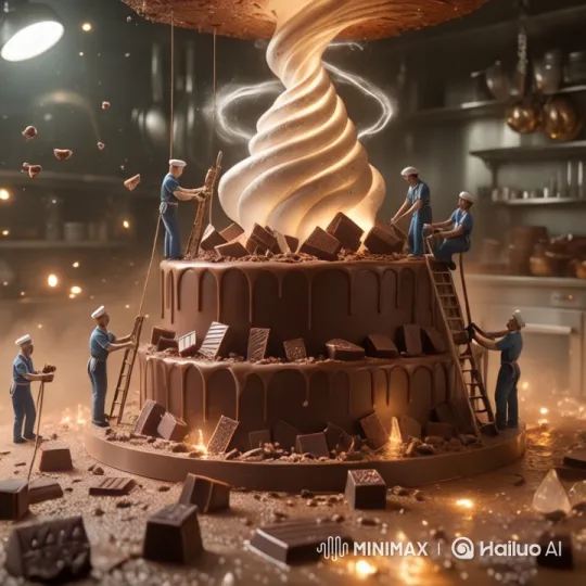 Miniature Workers Craft Enchanting Chocolate Cake – AI Generated Video | Hailuo AI