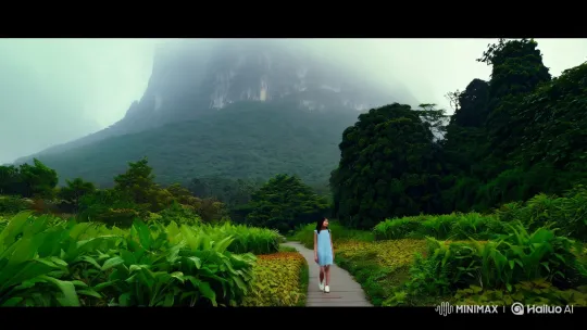 Girl in Mist Amidst Majestic Mountain Panorama – AI Generated Video | Hailuo AI