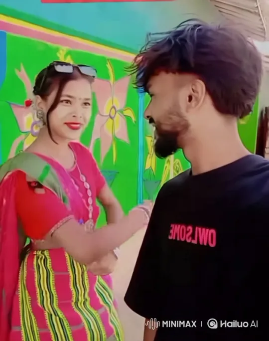 Cultural Interaction with Vibrant Traditional Attire and Art Background – AI Generated Video | Hailuo AI