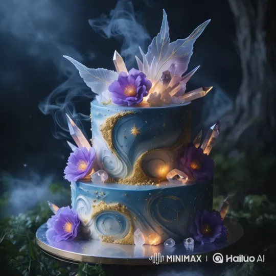 Mystical Celestial Cake in Enchanted Forest Setting – AI Generated Video | Hailuo AI