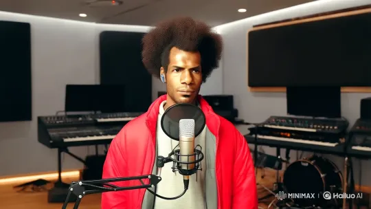 Confident Musician Prepares for Performance in Sophisticated Studio – AI Generated Video | Hailuo AI