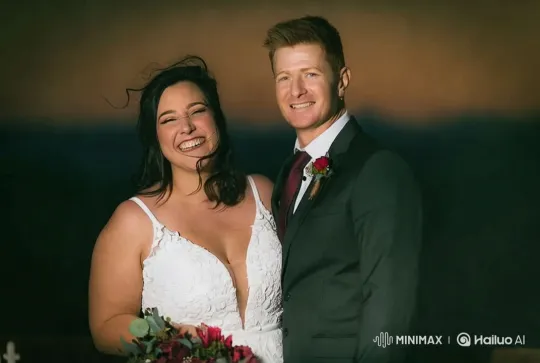 Joyful Couple in White and Red at Sunset – AI Generated Video | Hailuo AI