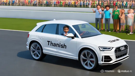 Thanish Drives White Audi Q3 into Lively Racecourse – AI Generated Video | Hailuo AI