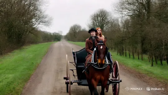 Victorian Era Meets Modern Times on Country Road – AI Generated Video | Hailuo AI
