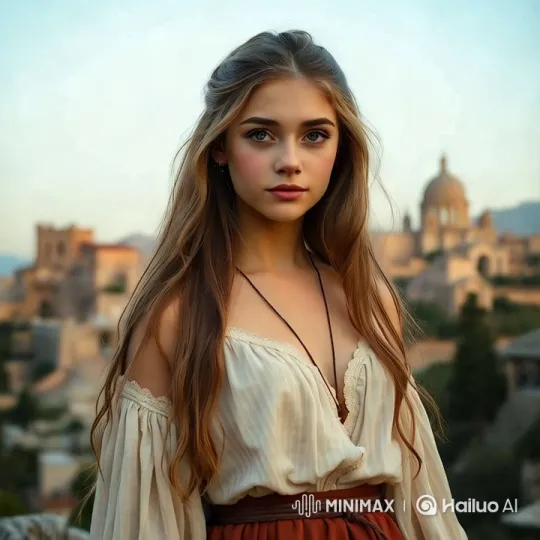 Young Wealthy Weaver's Daughter on Hill with Cityscape – AI Generated Video | Hailuo AI