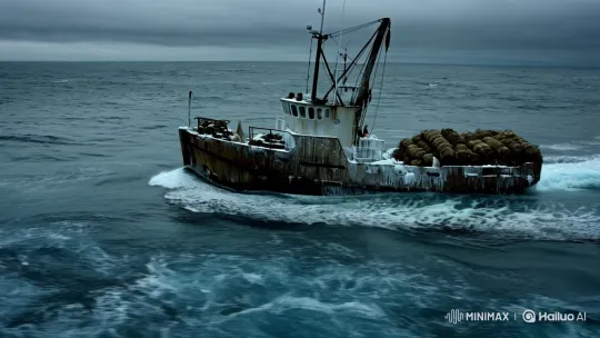 Crab Boat Braving Stormy Bering Sea – AI Generated Video | Hailuo AI
