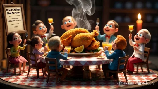 Tiny People Celebrate Giant Fried Chicken Feast – AI Generated Video | Hailuo AI