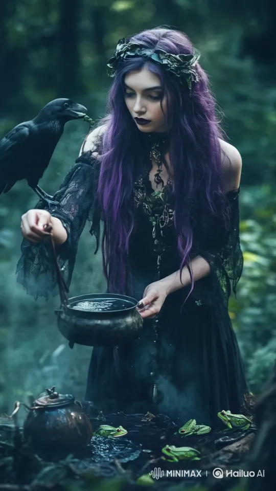 Mystical Witch Cooking in Enchanted Forest Live2D Animation – AI Generated Video | Hailuo AI
