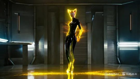 Cyborg-Feline Hybrid Powers Up in Luminous Display – AI Generated Video | Hailuo AI