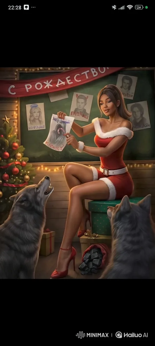 Girl with Wolves Attaches Drawing in Festive Scene – AI Generated Video | Hailuo AI