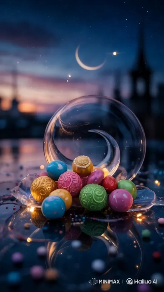 Magical Twilight: Eggs in Glass Sculpture Display – AI Generated Video | Hailuo AI